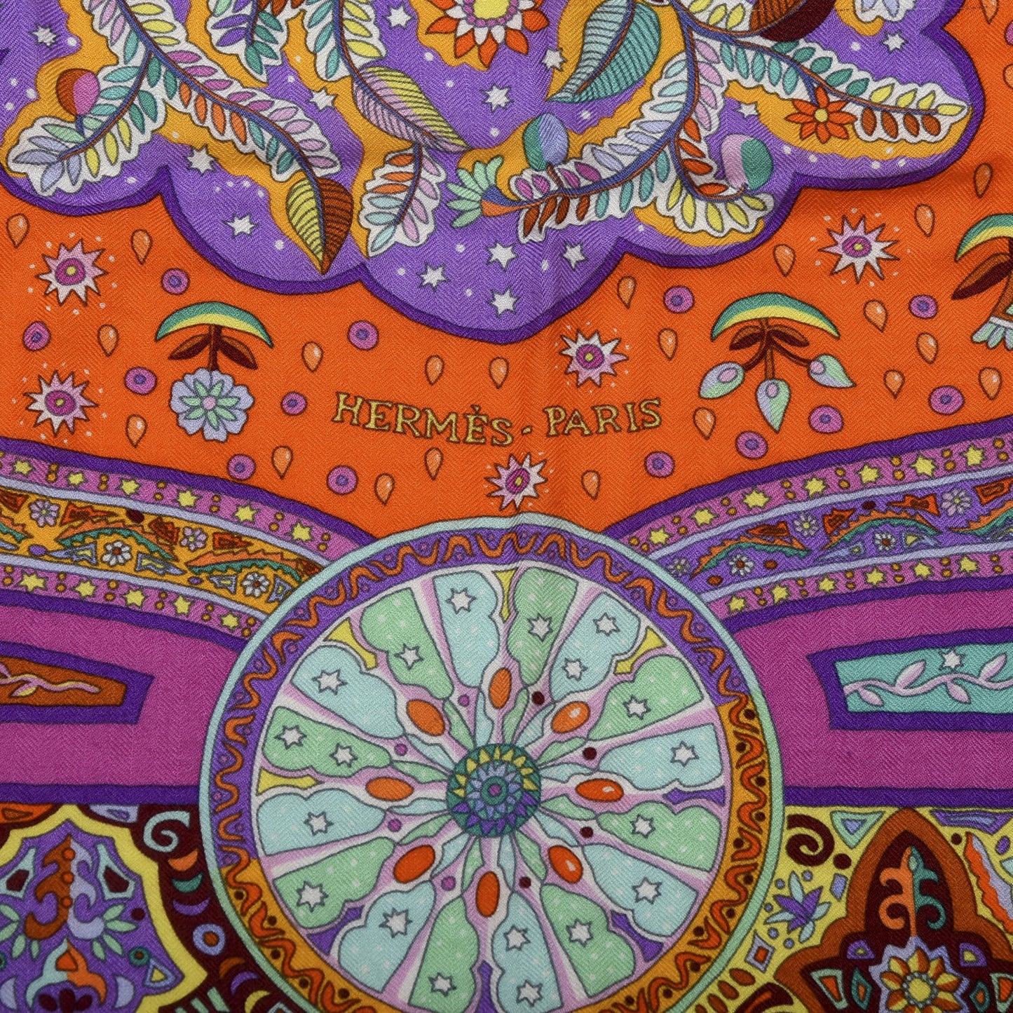 Cashmere Silk Aux Portes Du Palais Shawl 140 Violet Orange Vert