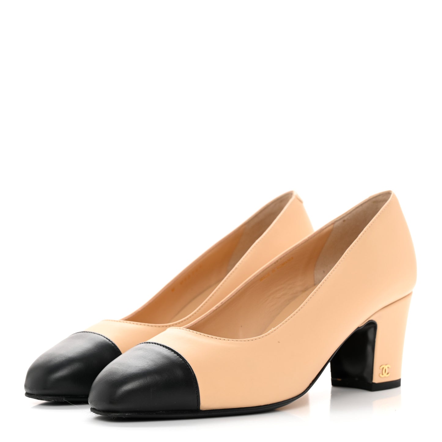 Lambskin Cap Toe CC Pumps 39 Beige Black