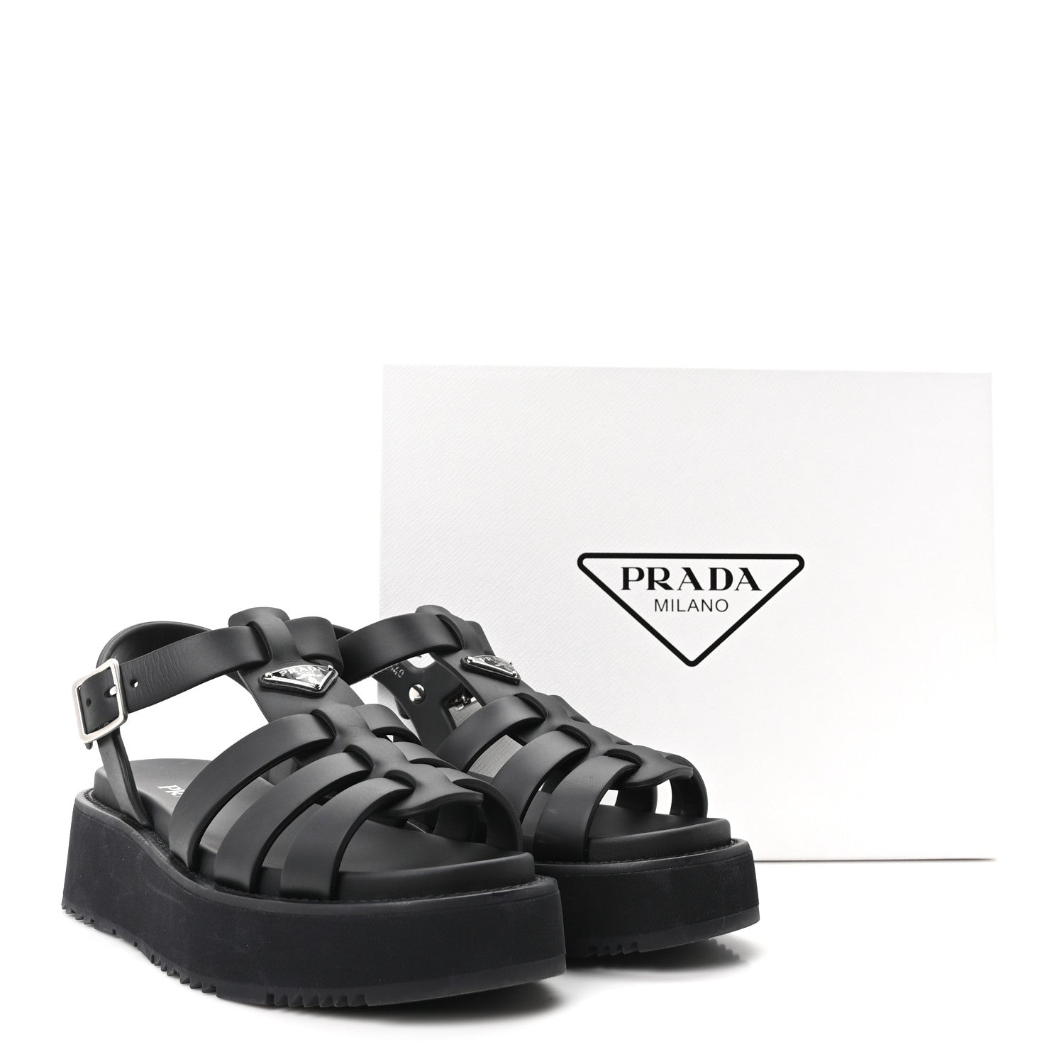 Prada Foam Rubber Metal Triangle Logo Soft Cage Women Sandals 40 Black 10 of 10