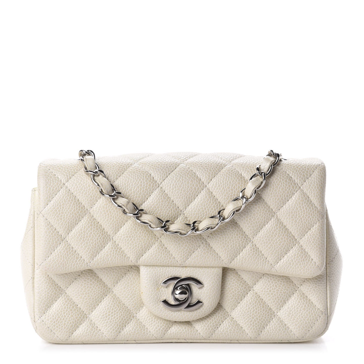 Caviar Quilted Mini Rectangular Flap White