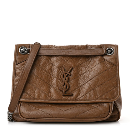 Saint Laurent Crinkled Calfskin Matelasse Monogram Medium Niki Chain Satchel Tan Brown 1 of 10
