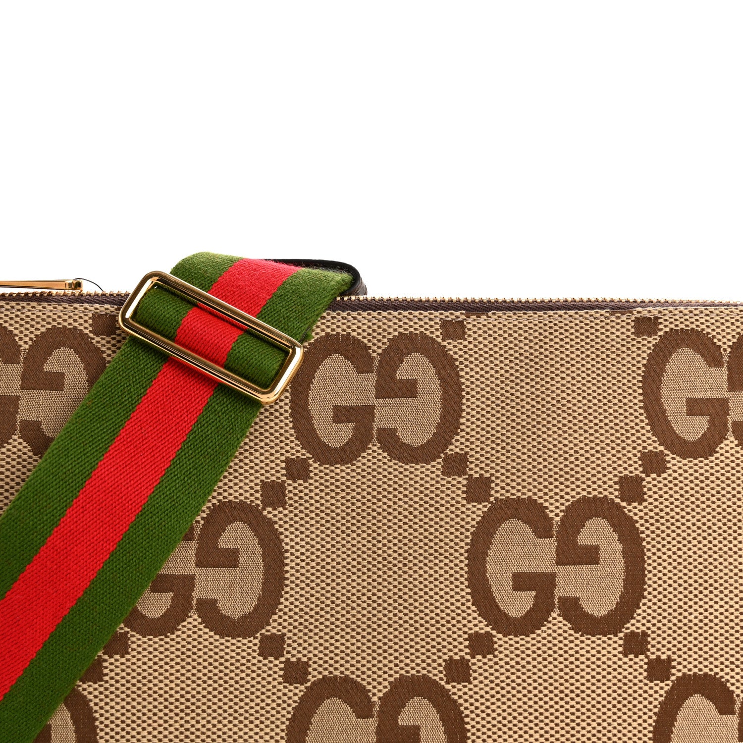 Gucci Monogram Jumbo GG Textured Dollar Calfskin Web Wristlet Messenger Bag Camel Ebony New Acero 7 of 9