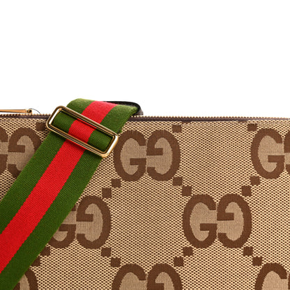 Gucci Monogram Jumbo GG Textured Dollar Calfskin Web Wristlet Messenger Bag Camel Ebony New Acero 7 of 9