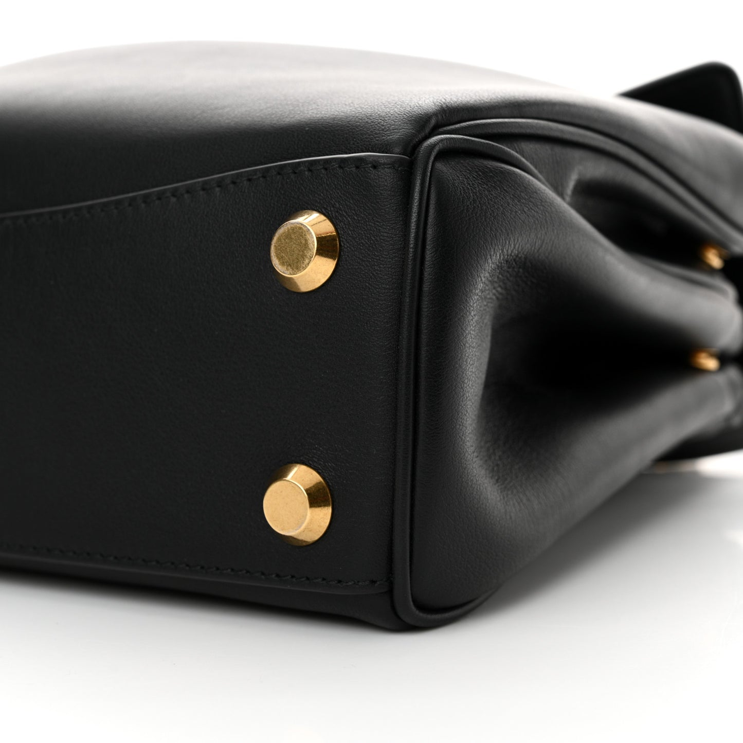 Natural Smooth Calfskin Small Rodeo Top Handle Handbag Black