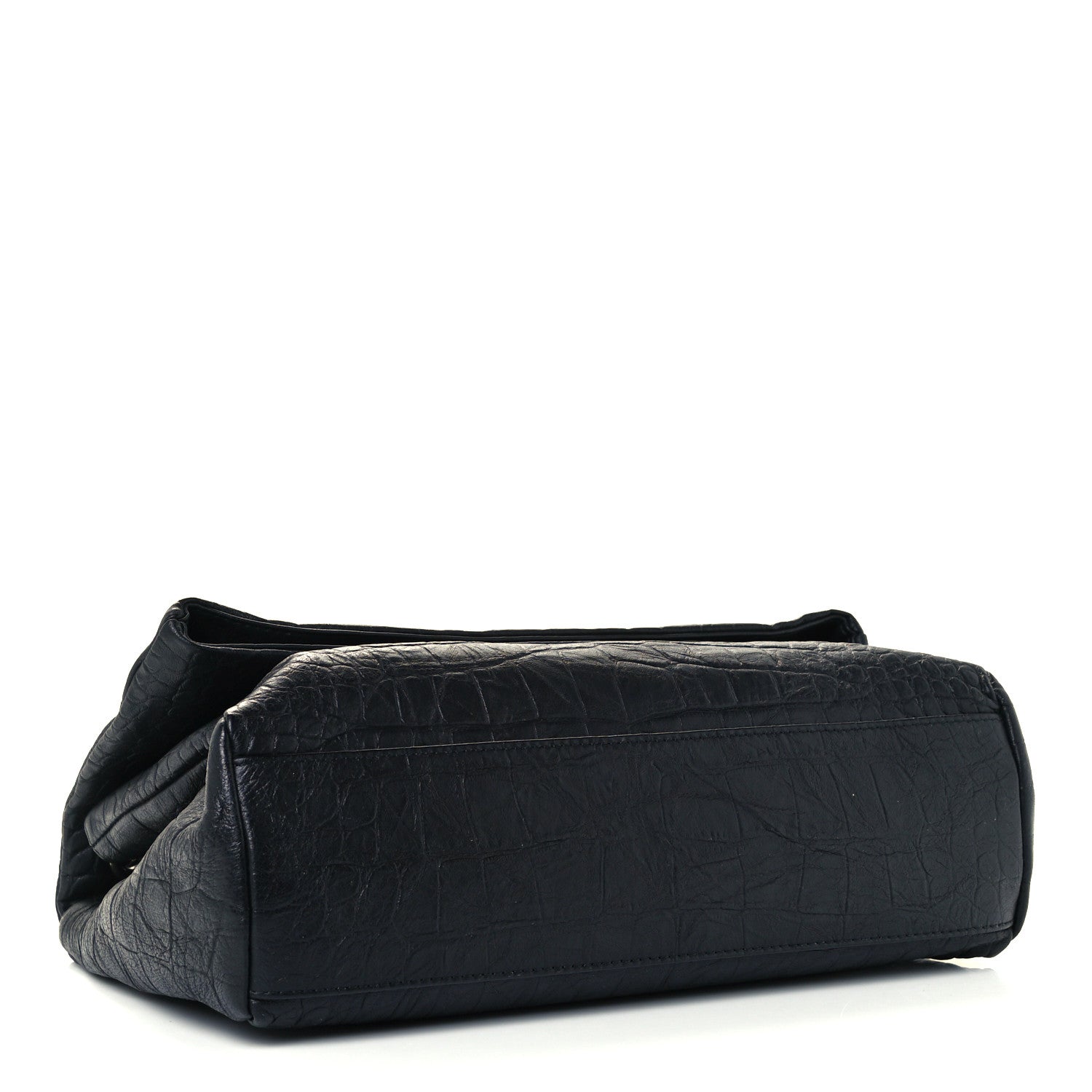 Saint Laurent Calfskin Crocodile Embossed Medium West Hollywood Monogram Fold-Over Black 4 of 12