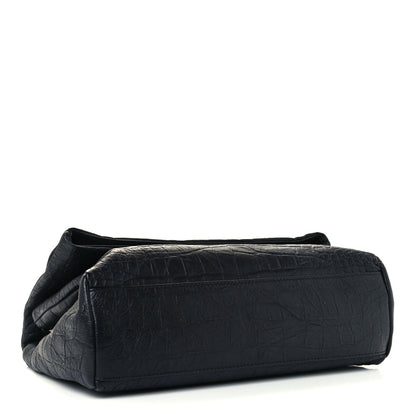 Saint Laurent Calfskin Crocodile Embossed Medium West Hollywood Monogram Fold-Over Black 4 of 12