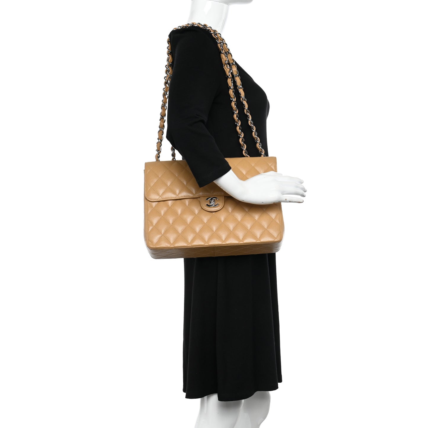 Caviar Quilted XL Jumbo Single Flap Beige