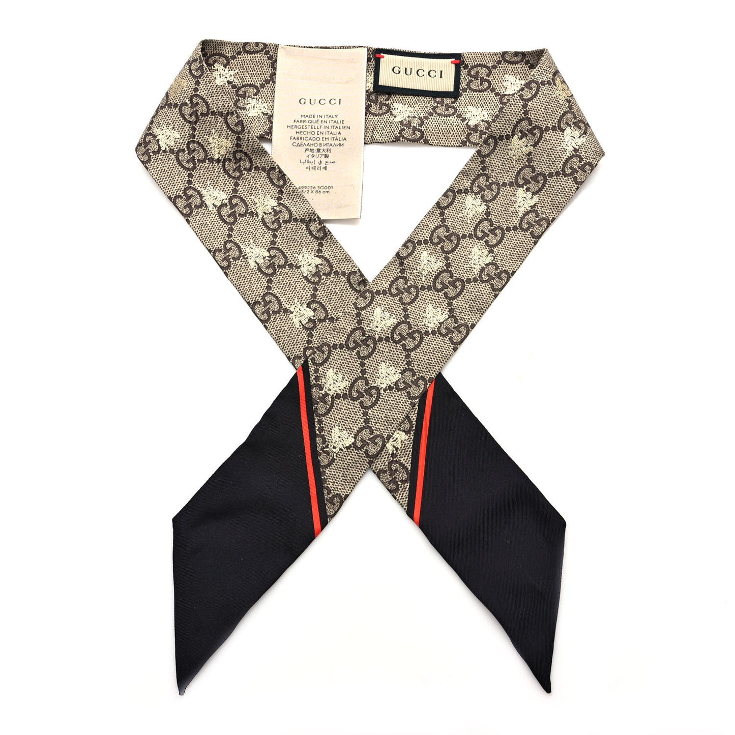 Silk Twill GG Monogram GG Bee Neck Bow Scarf Black Red