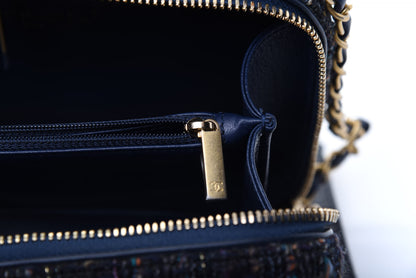 Chanel Tweed Snakeskin Quilted Medium CC Filigree Vanity Case Dark Navy 11 of 19