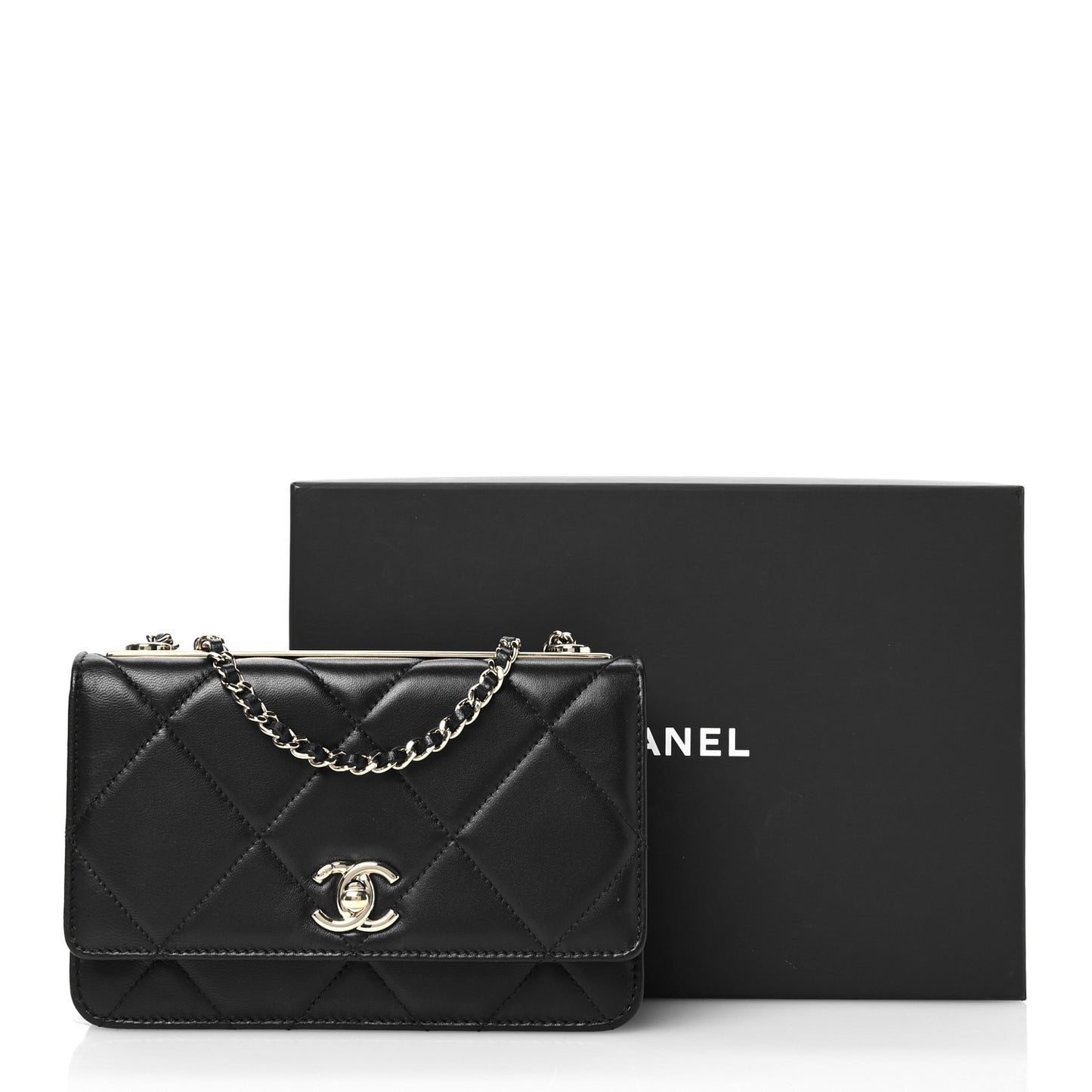 Lambskin Quilted Trendy CC Wallet On Chain WOC Black