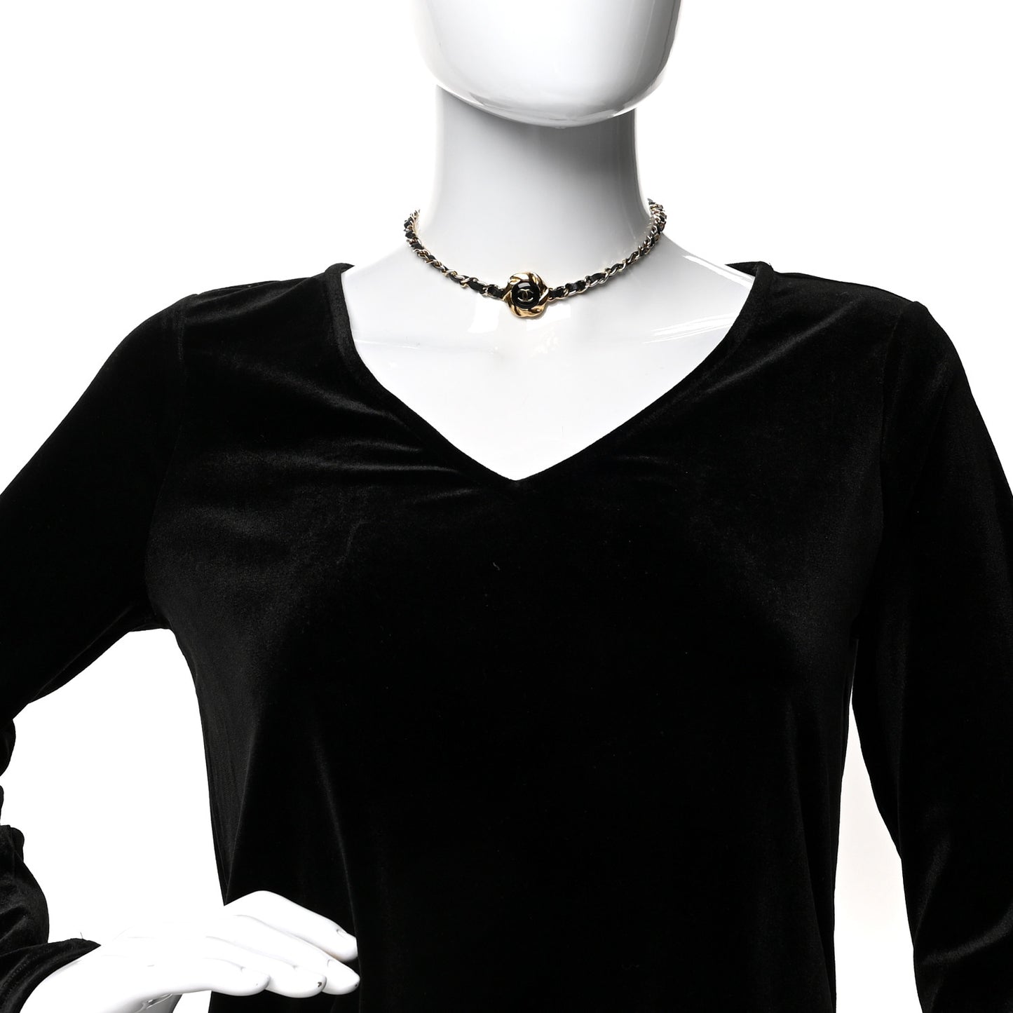 Metal Lambskin Enamel CC Choker Gold Black