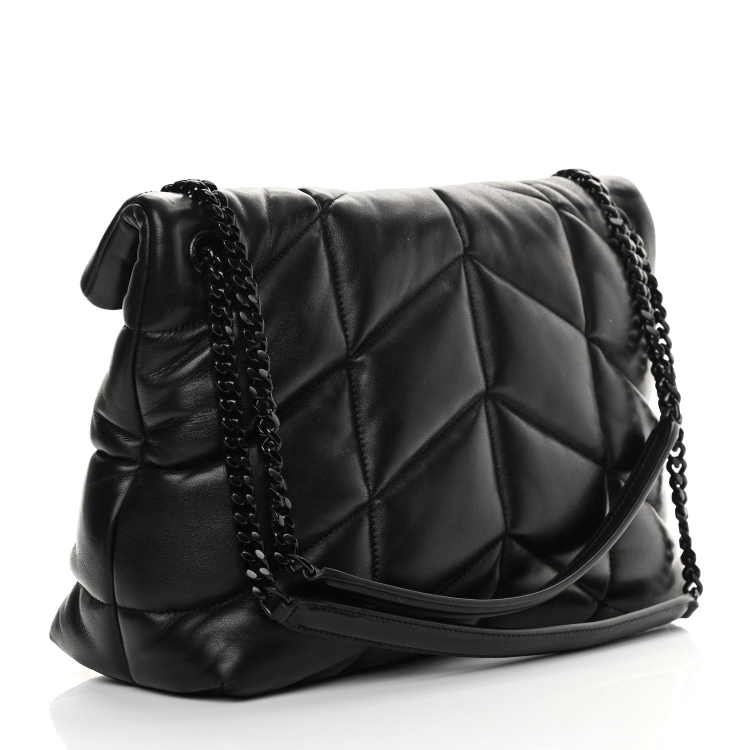 Saint Laurent Lambskin Quilted Medium Loulou Puffer Monogram Chain Satchel Black 2 of 9