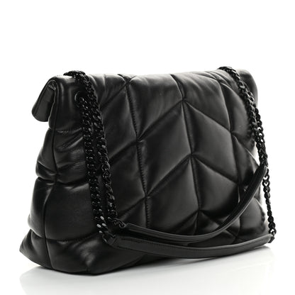 Saint Laurent Lambskin Quilted Medium Loulou Puffer Monogram Chain Satchel Black 2 of 9