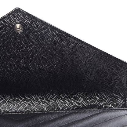Saint Laurent Grain De Poudre Matelasse Chevron Monogram Chain Wallet Black 7 of 10
