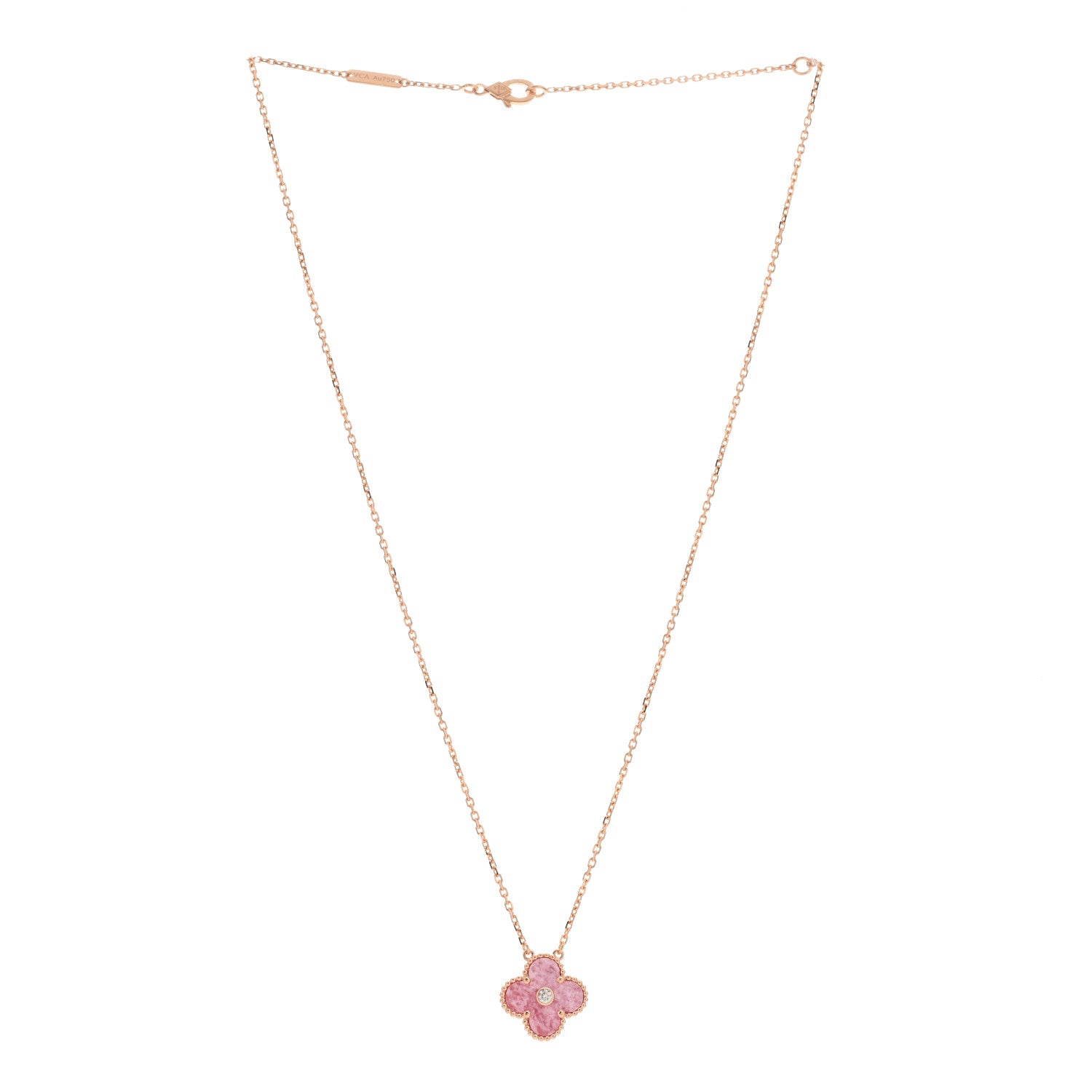 Van Cleef & Arpels 18K Rose Gold Diamond Rhodonite Vintage Alhambra Pendant Necklace 2 of 4