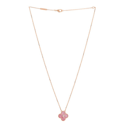 Van Cleef & Arpels 18K Rose Gold Diamond Rhodonite Vintage Alhambra Pendant Necklace 2 of 4