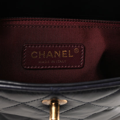 Chanel Glazed Calfskin Quilted Gold Bar Tote Dark Navy Blue 6 of 10