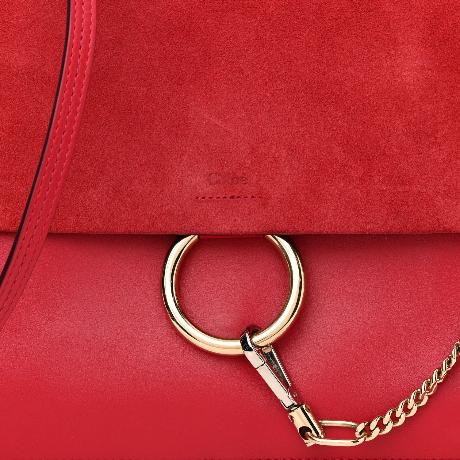 Chloe Calfskin Suede Medium Faye Shoulder Bag Red 7 of 11