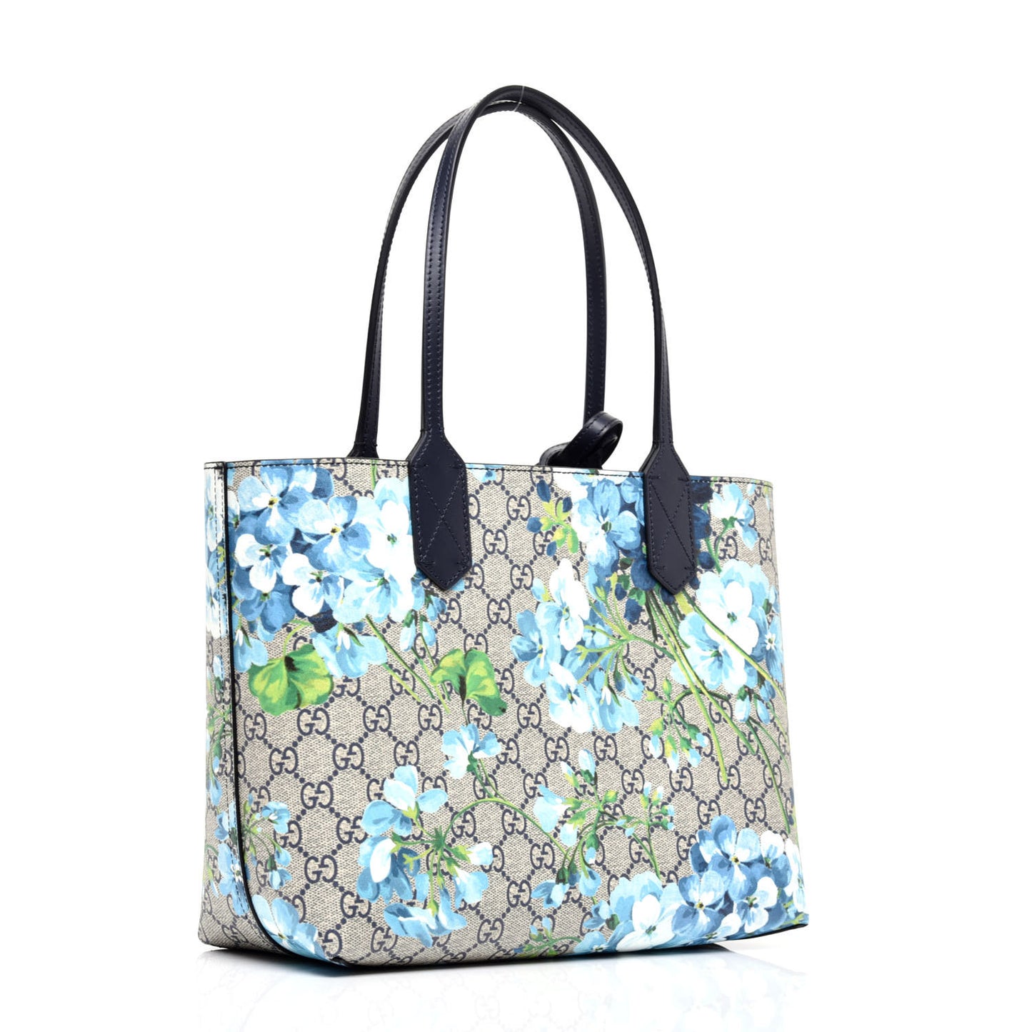 GG Supreme Monogram Blooms Small Reversible Tote Beige Blue Navy