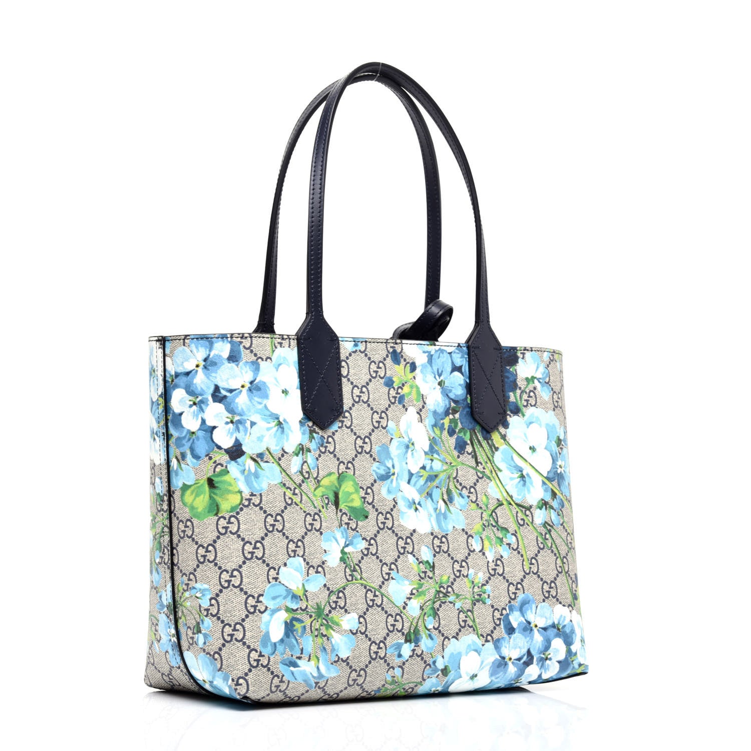 Gucci GG Supreme Monogram Blooms Small Reversible Tote Beige Blue Navy 5 of 15