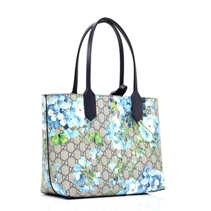 Gucci GG Supreme Monogram Blooms Small Reversible Tote Beige Blue Navy 5 of 15