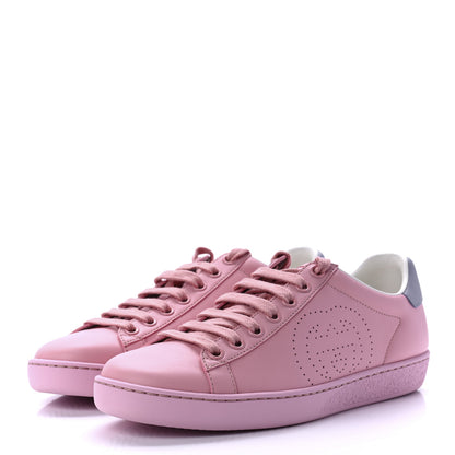 Gucci Calfskin Interlocking G Perforated Womens Ace Sneakers 35 Wild Rose Lapis 3 of 8