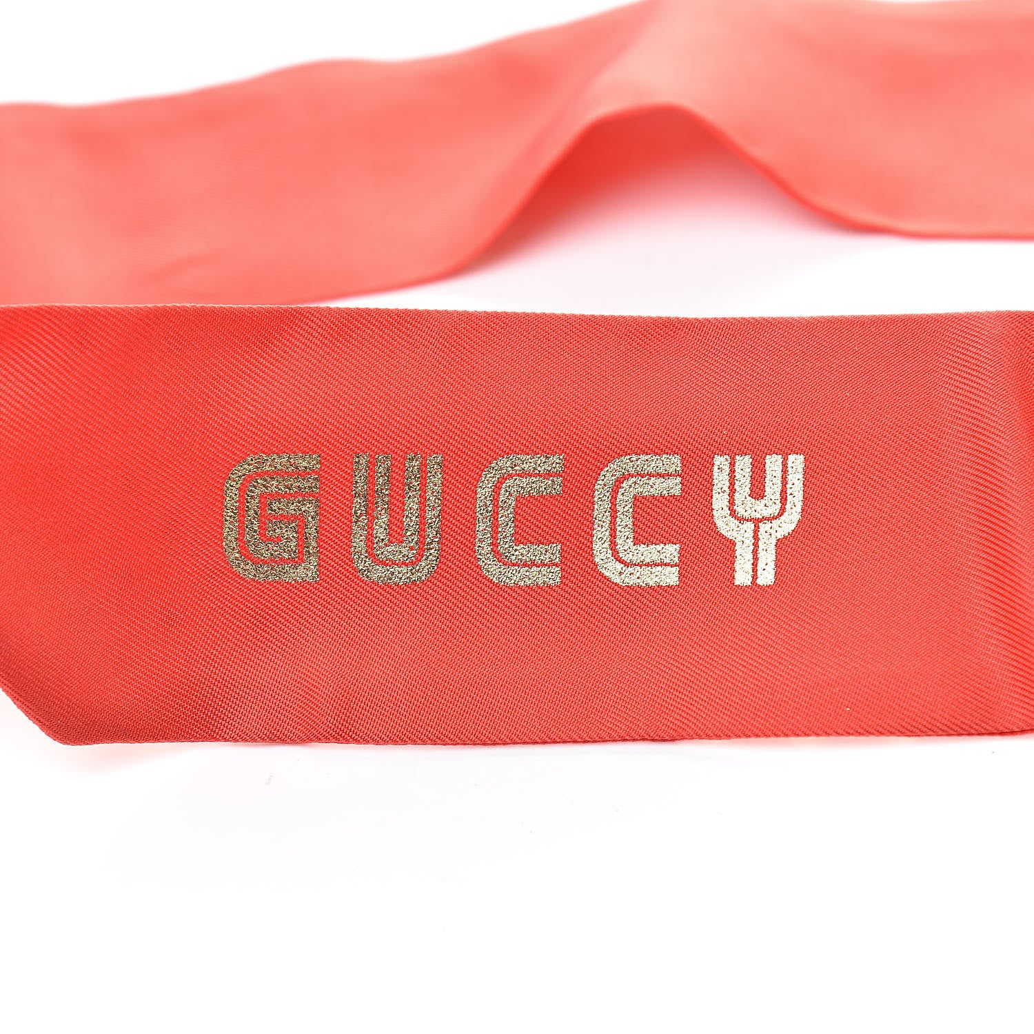 Gucci X SEGA Silk Twill GUCCY Stars Print Neck Bow Scarf Flame Red Gold 4 of 4