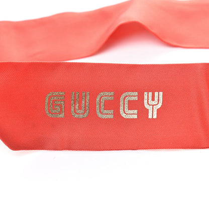 Gucci X SEGA Silk Twill GUCCY Stars Print Neck Bow Scarf Flame Red Gold 4 of 4