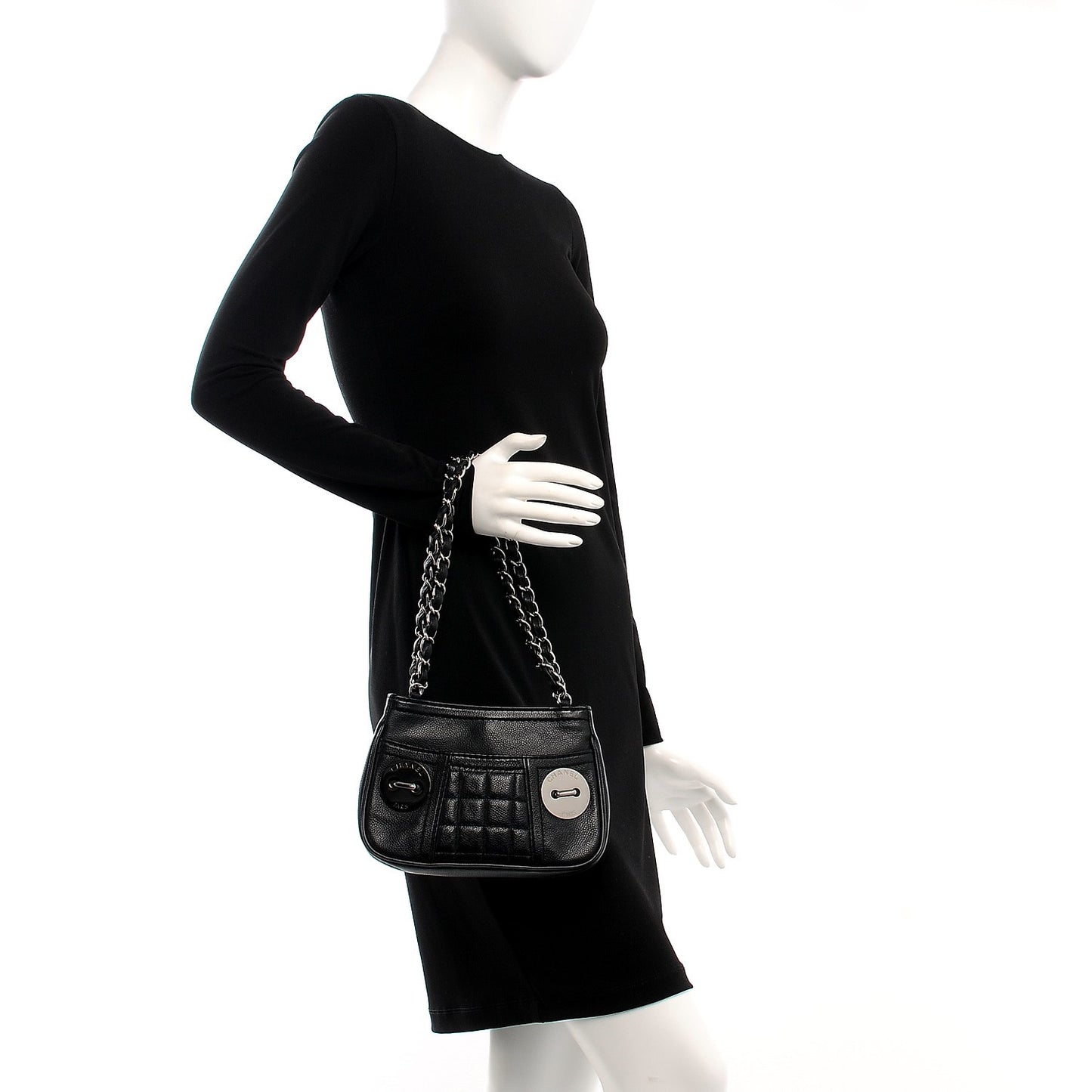 Caviar Square Quilted Shoulder Bag Black