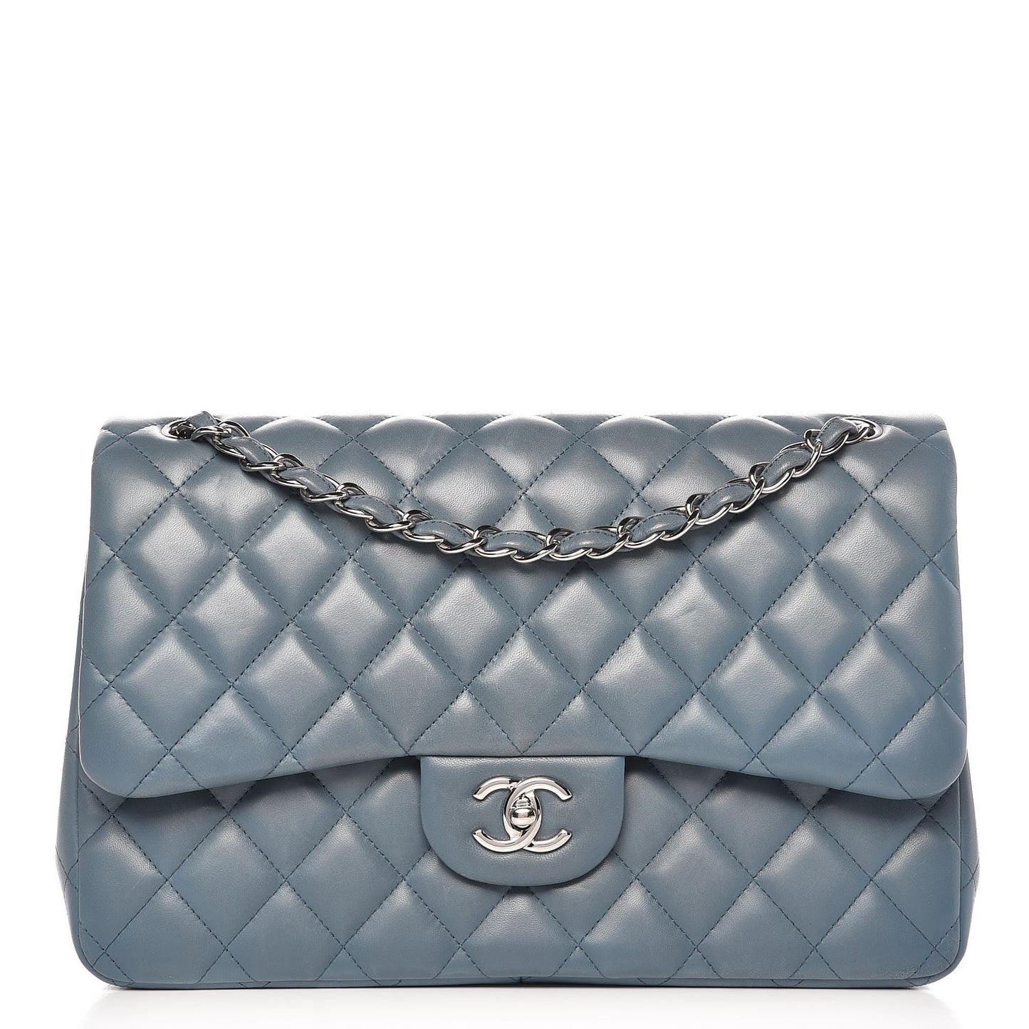 Lambskin Quilted Jumbo Double Flap Blue