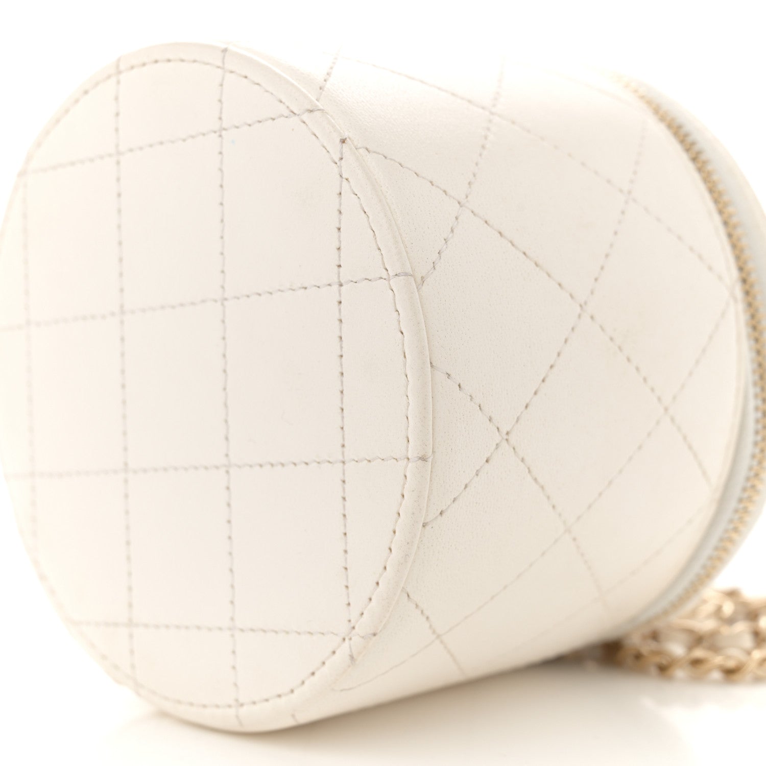 Chanel Lambskin Quilted Round Small Vanity Case With Chain White Black 10 of 10