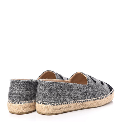 Chanel Tweed Velvet CC Espadrilles 38 Grey Black 4 of 9