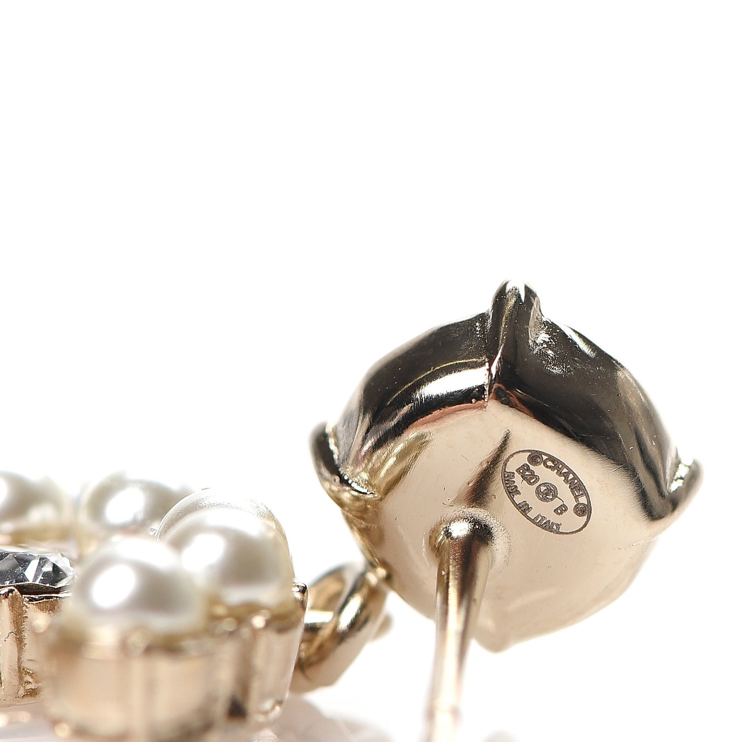 Crystal Pearl Dazzling Domino CC Drop Earrings Gold