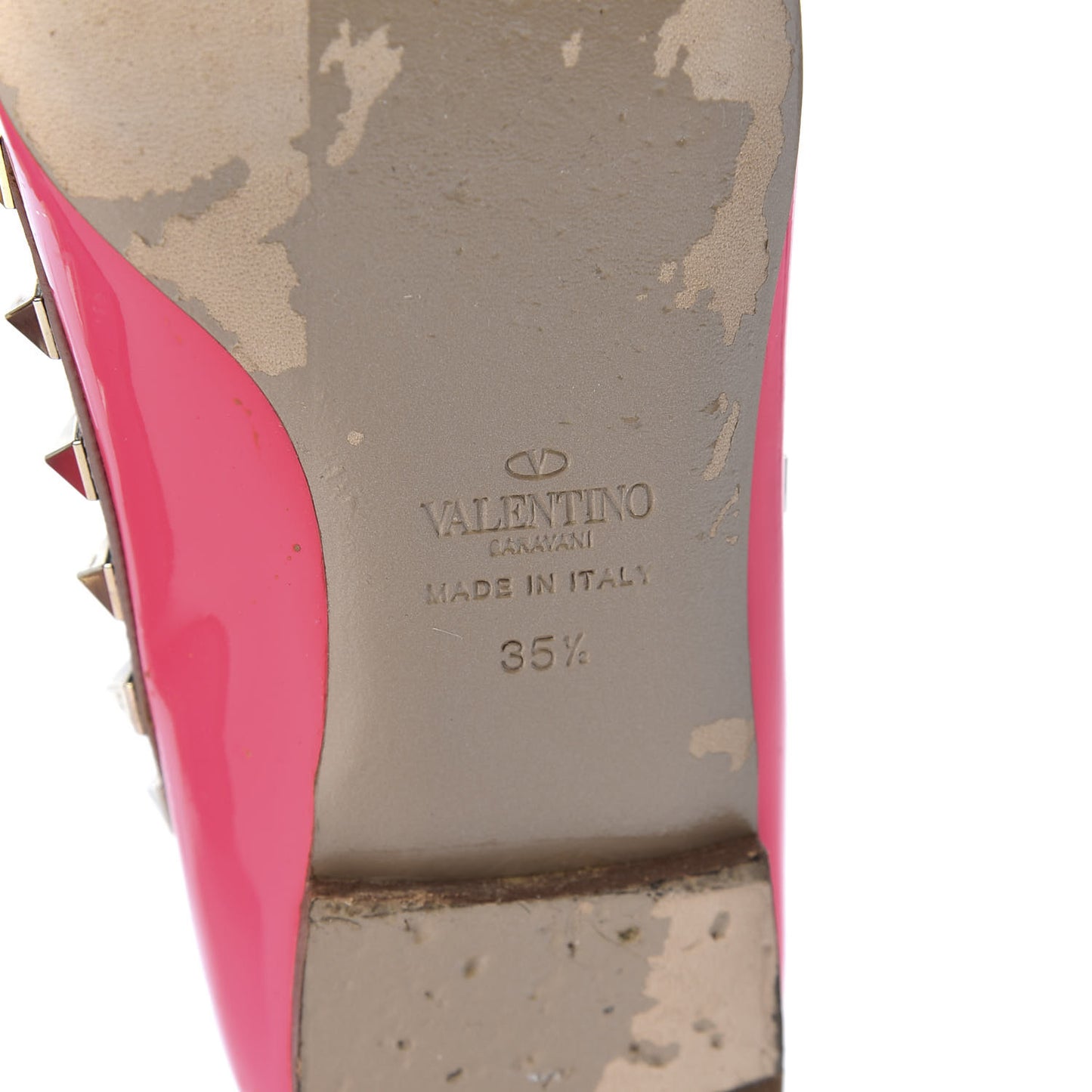 Patent Calfskin Rockstud Ballerina Flats 35.5 Fuxia Fluo Poudre