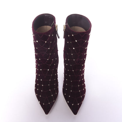 Valentino Garavani Velvet Rockstud Spike Court Ankle Booties 36 Rubino 6 of 11