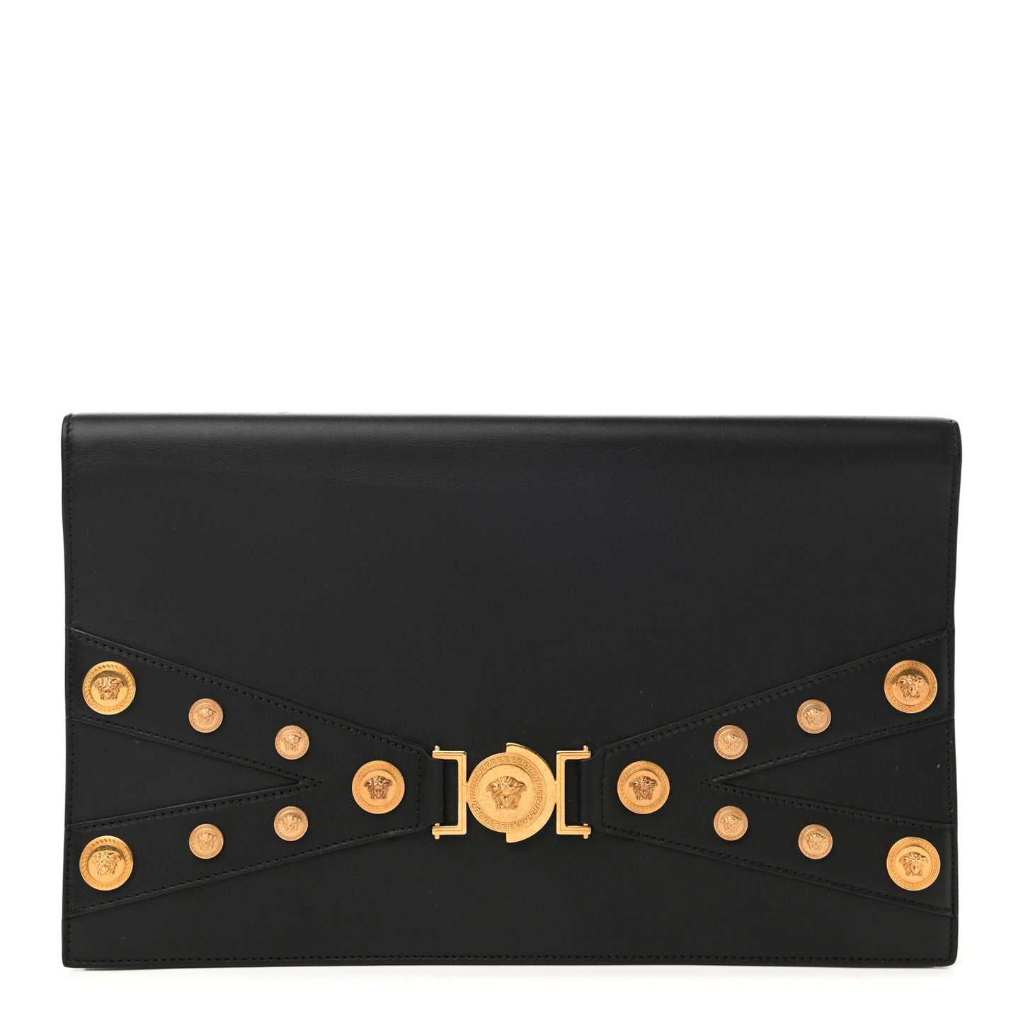 Calfskin Medallion Tribute Clutch Black