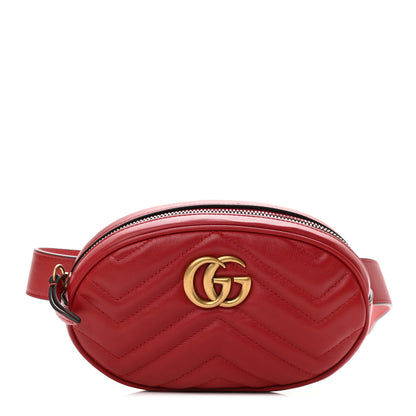 Gucci Calfskin Matelasse GG Marmont Belt Bag 85 34 Hibiscus Red 1 of 11