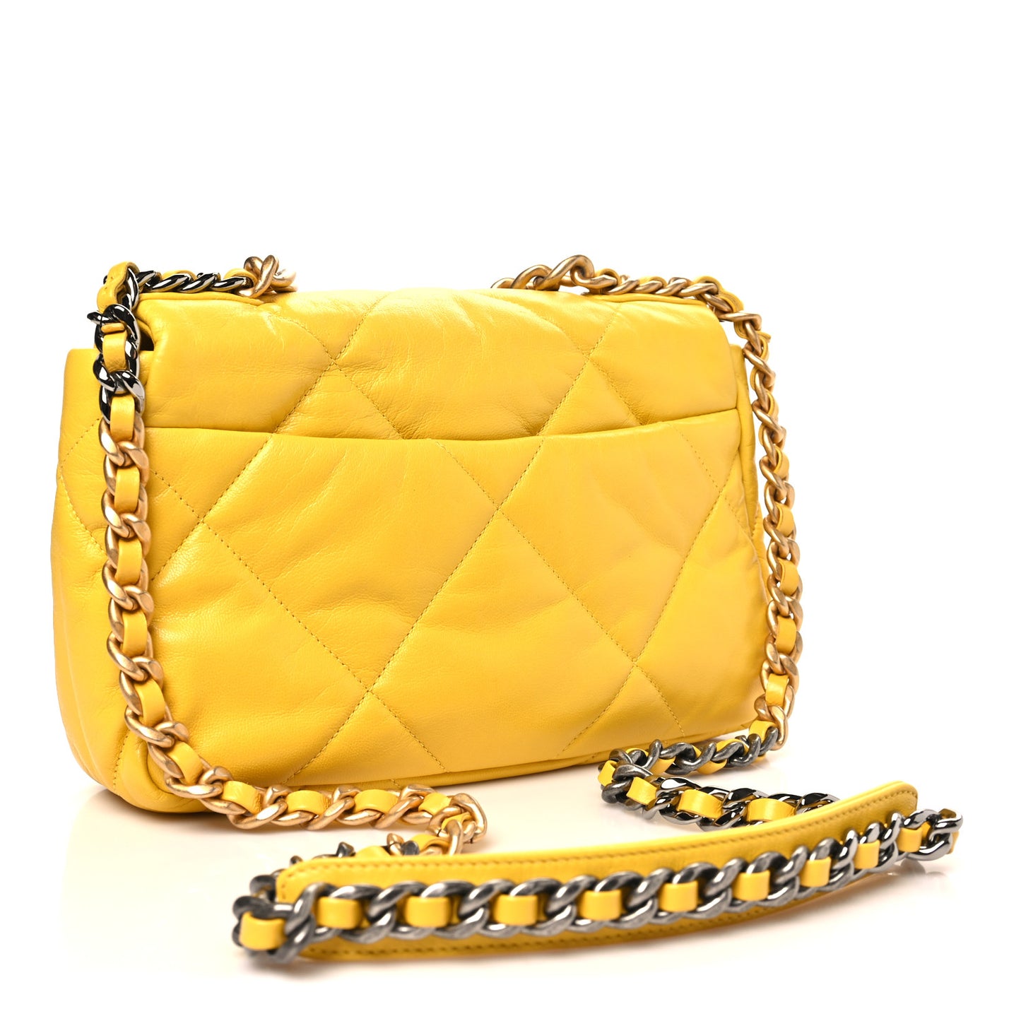 Shiny Goatskin Quilted Medium Chanel 19 Flap Yellow