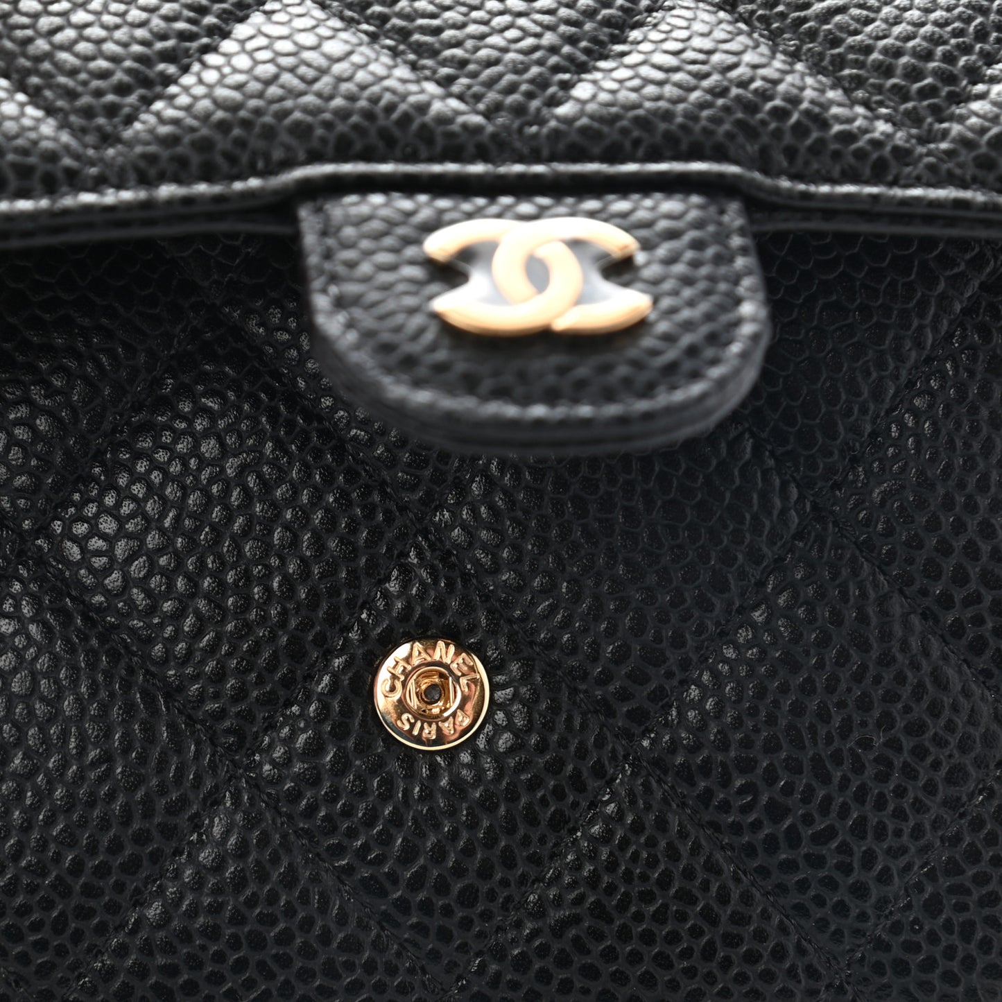 Caviar Quilted Compact Flap Wallet Black