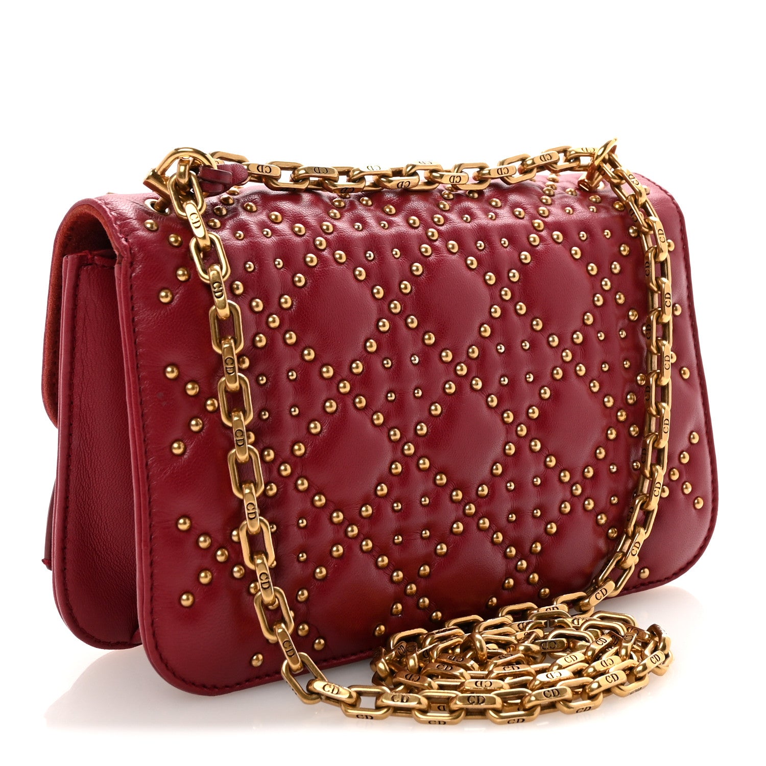 Christian Dior Lambskin Cannage Studded Small Dioraddict Flap Bag Red 3 of 9