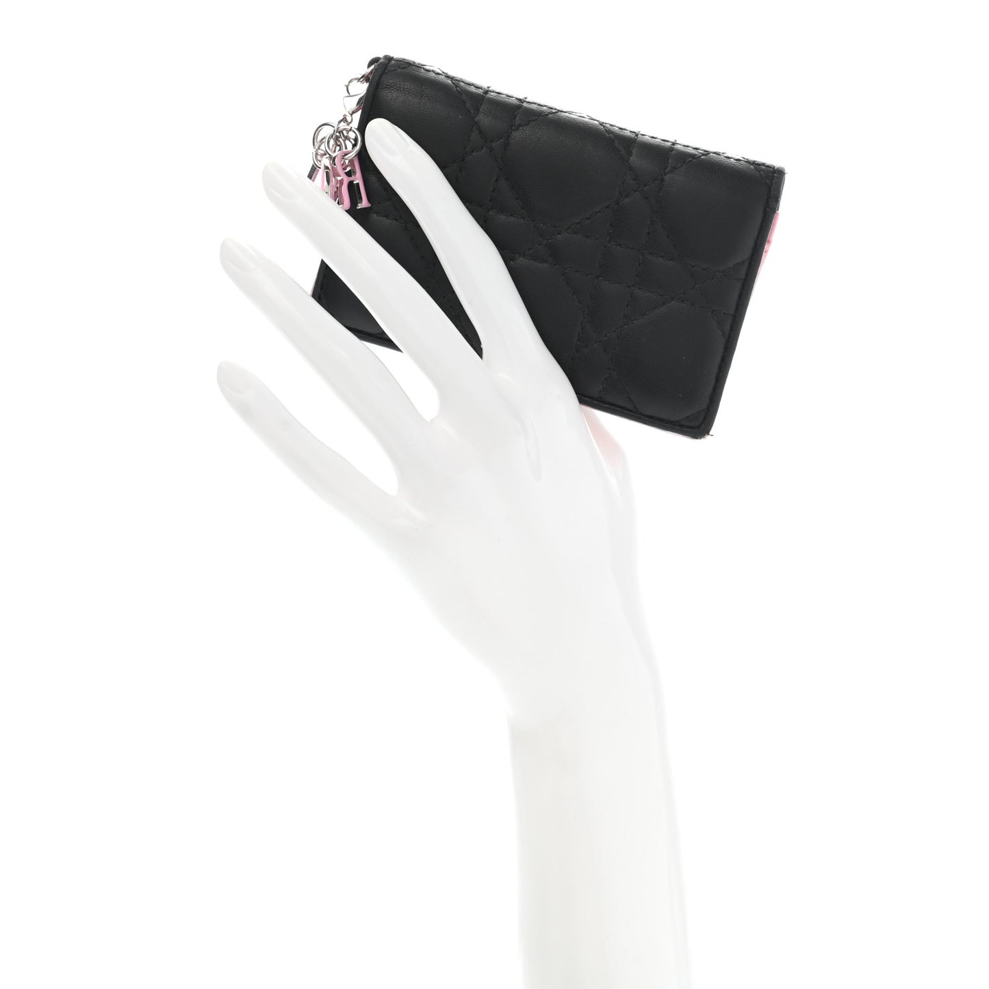 Lambskin Cannage Bi-Color Small Lady Dior Flap Card Holder Black Pink