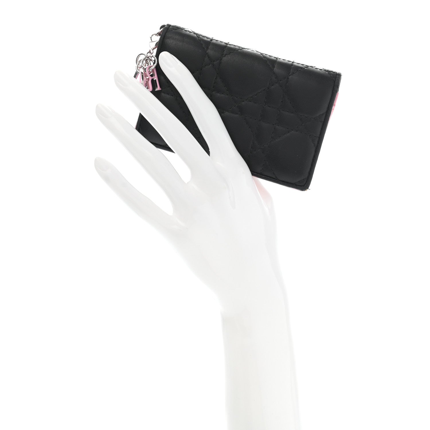 Christian Dior Lambskin Cannage Bi-Color Small Lady Dior Flap Card Holder Black Pink 2 of 19