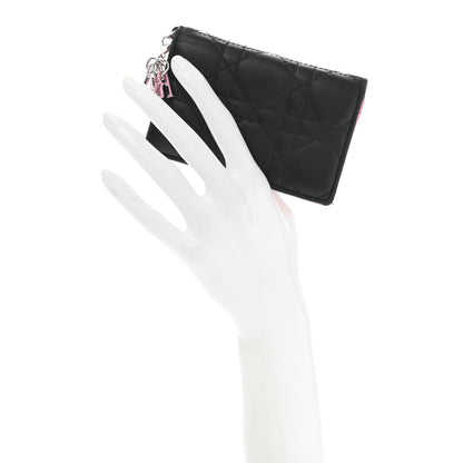 Christian Dior Lambskin Cannage Bi-Color Small Lady Dior Flap Card Holder Black Pink 2 of 19