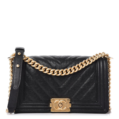 Chanel Caviar Chevron Quilted Medium Boy Flap Black 1 of 11