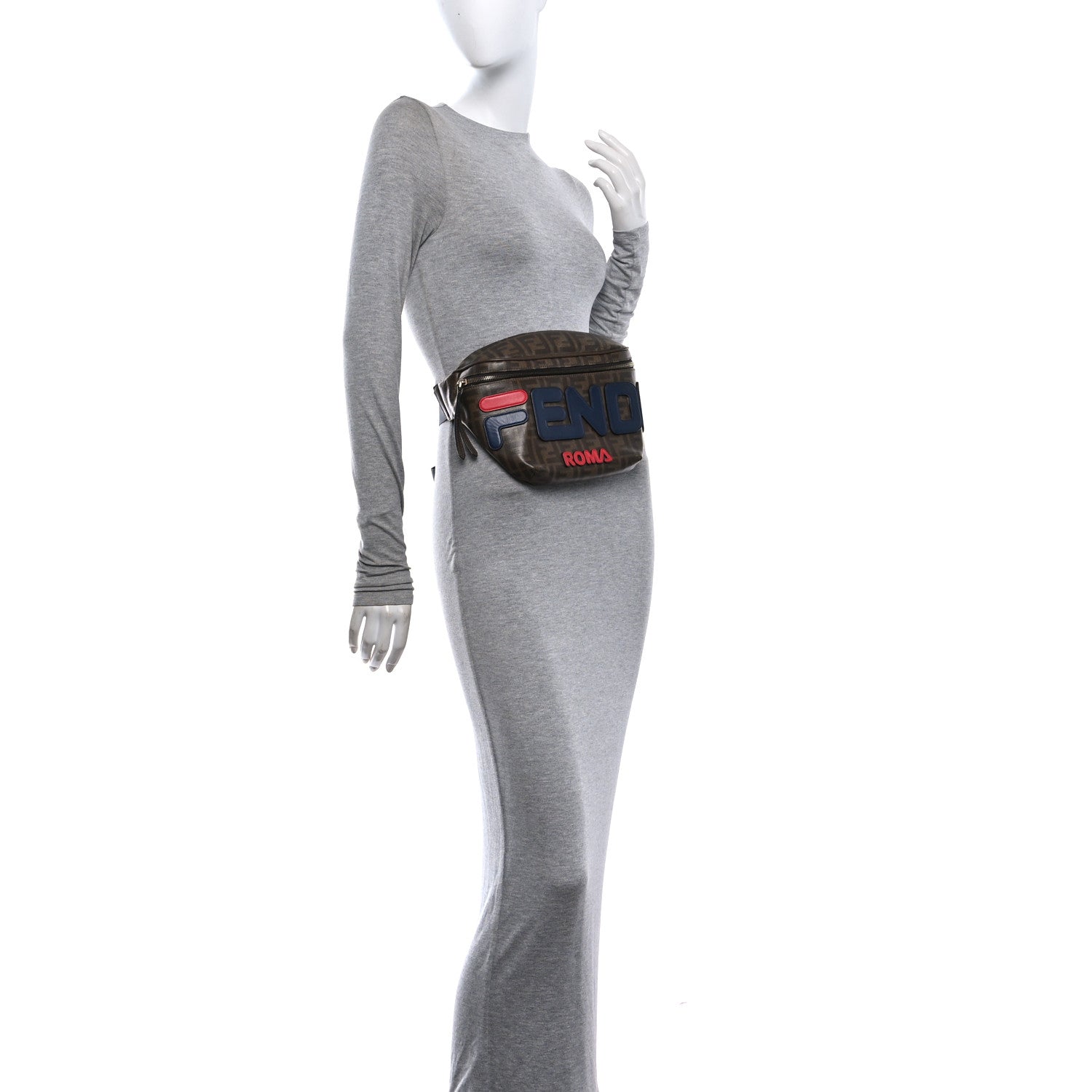 Fendi X FILA Glazed Fabric Vitello Century FF 1974 Mania Belt Bag Mogano Panna Blueberry Mogano Panna Blueberry 2 of 12
