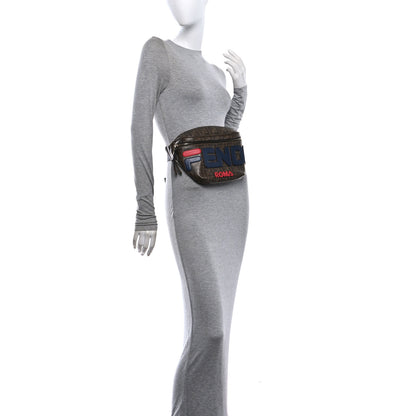 Fendi X FILA Glazed Fabric Vitello Century FF 1974 Mania Belt Bag Mogano Panna Blueberry Mogano Panna Blueberry 2 of 12
