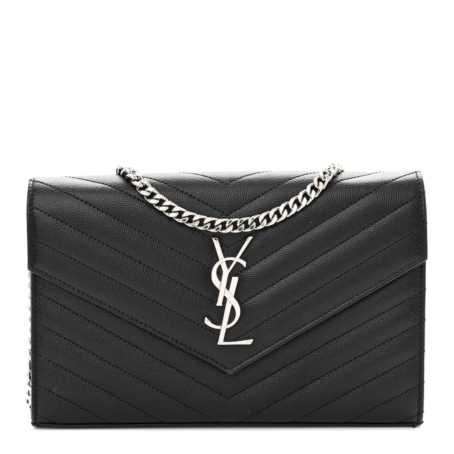 Grain De Poudre Matelasse Chevron Monogram Chain Wallet Black