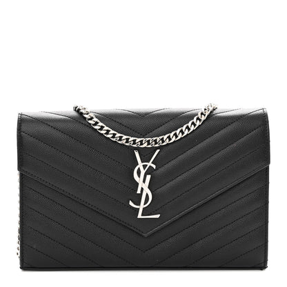 Saint Laurent Grain De Poudre Matelasse Chevron Monogram Chain Wallet Black 1 of 14