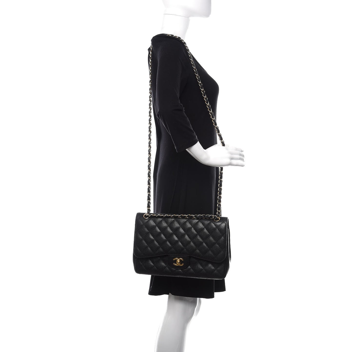 Caviar Quilted Jumbo Double Flap Black