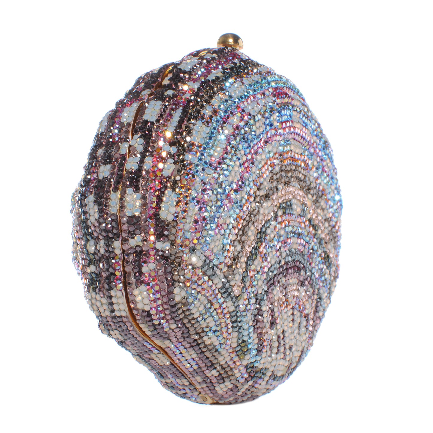 Crystal Venus Clamshell Minaudiere Clutch Gold